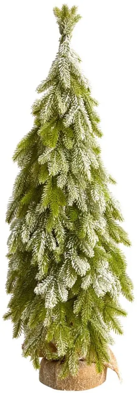 35" Flocked Down Swept Artificial Christmas Tree in Burlap Base in Green by Bellanest