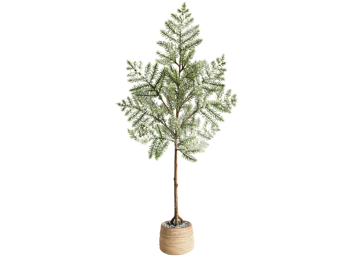 35" Frosted Pine Artificial Christmas Tree in Planter in Green by Bellanest