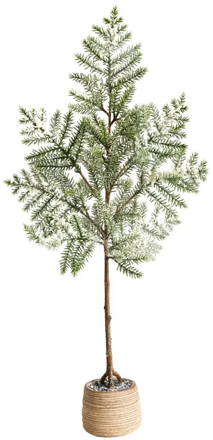 35" Frosted Pine Artificial Christmas Tree in Planter in Green by Bellanest