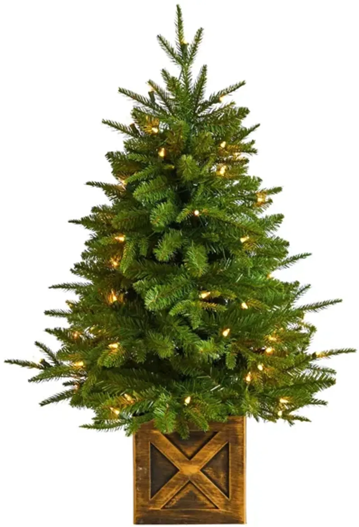 3' Finland Fir Artificial Christmas Tree in Planter with Bendable Branches and Warm White Lights in Green by Bellanest