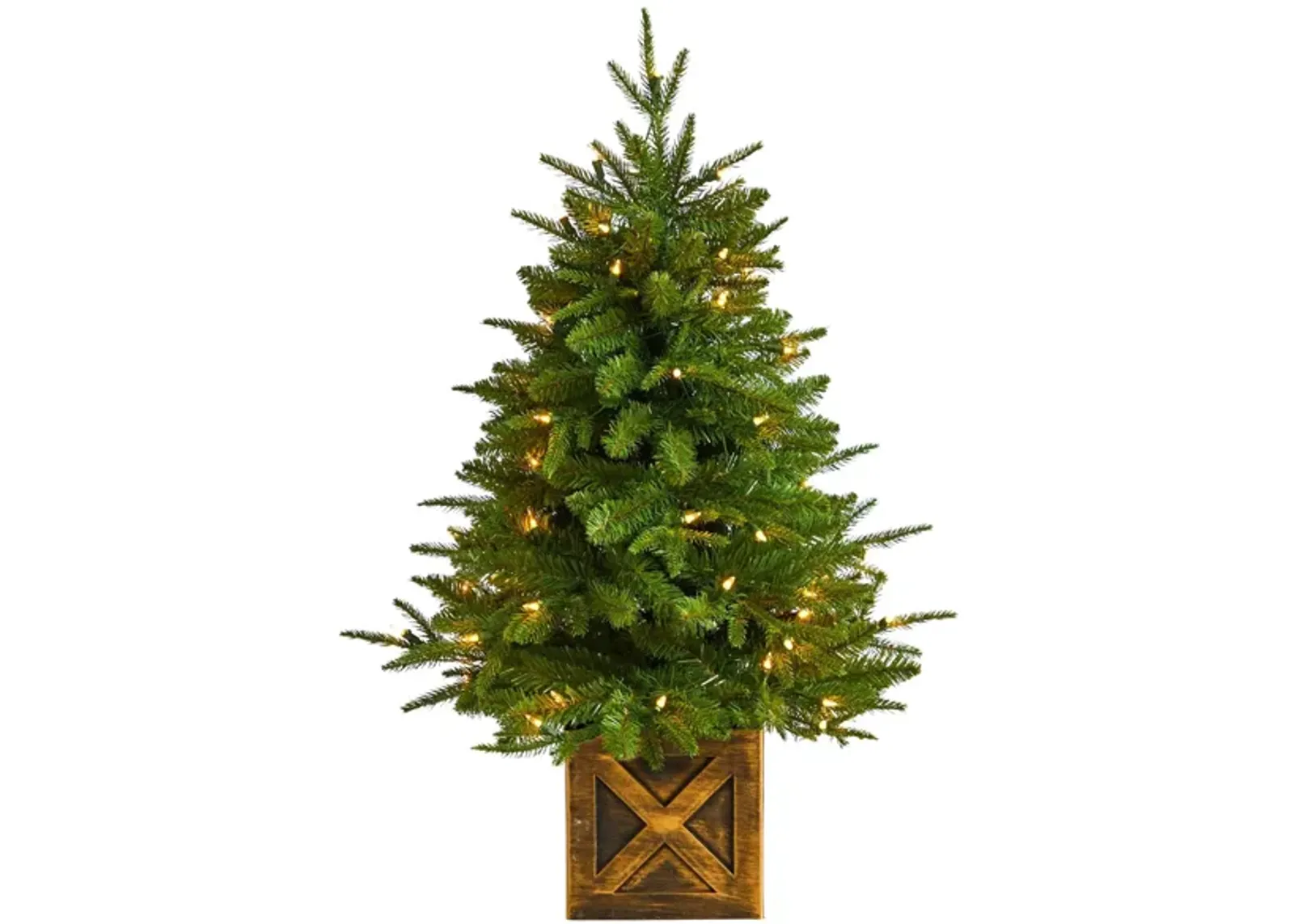 3' Finland Fir Artificial Christmas Tree in Planter with Bendable Branches and Warm White Lights in Green by Bellanest