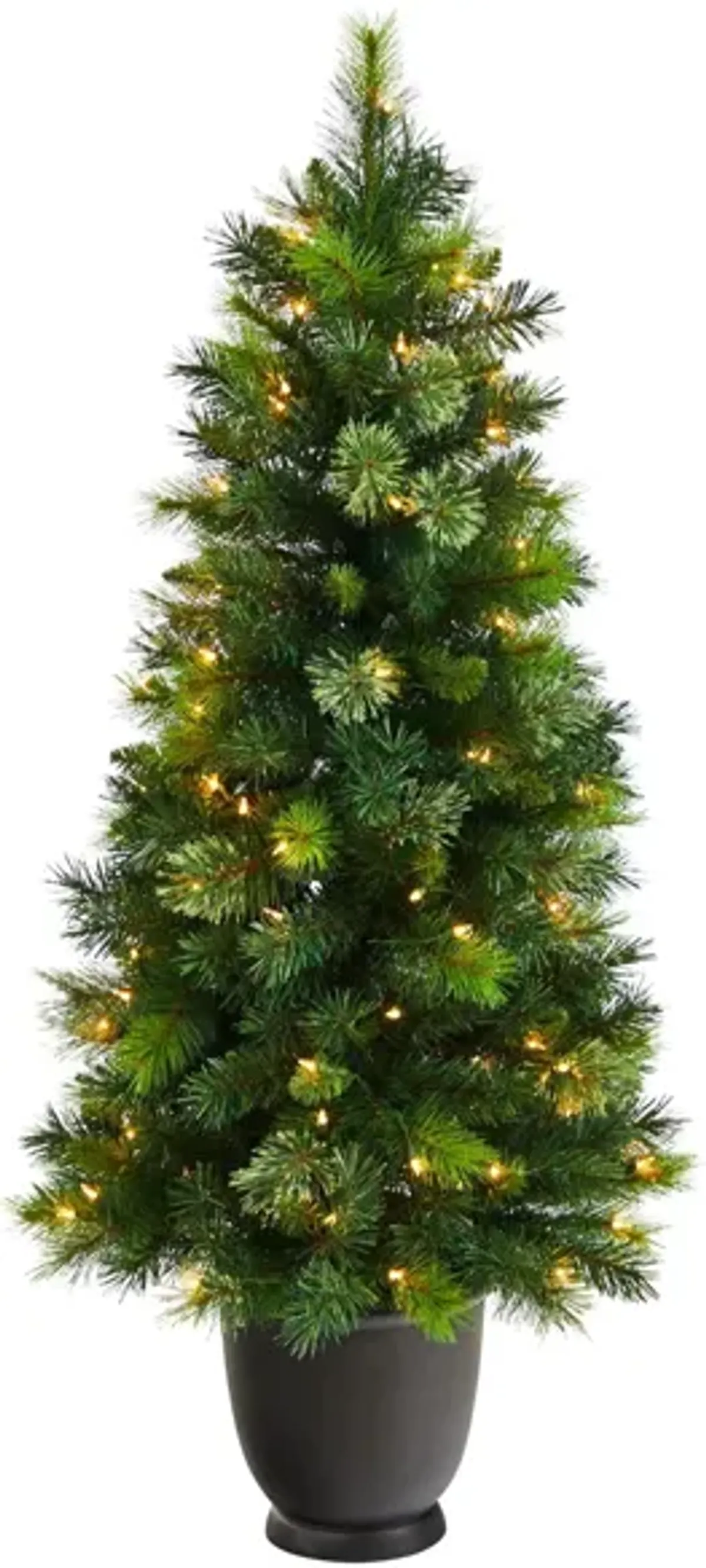 4.5' Oregon Pine Artificial Christmas Tree in Planter with Bendable Branches and Warm White Lights in Green by Bellanest