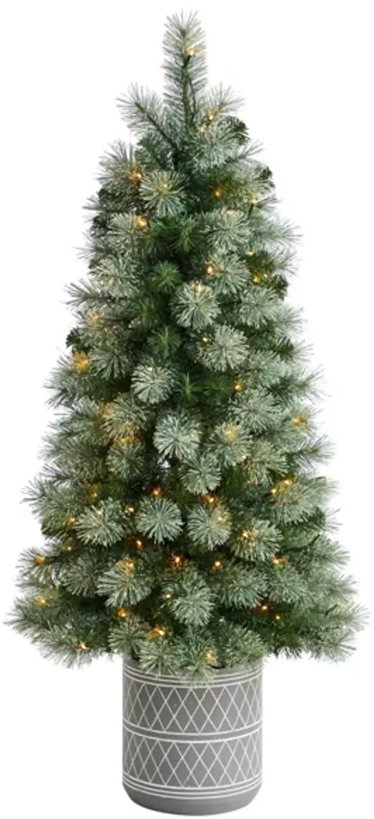 4.5' Pine Artificial Christmas Tree in Planter with Bendable Branches and Warm White LED Lights