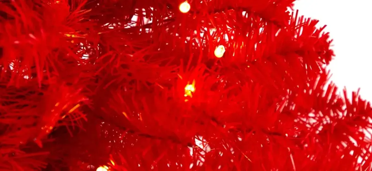 3' Red Artificial Tree with LED Lights and Bendable Branches