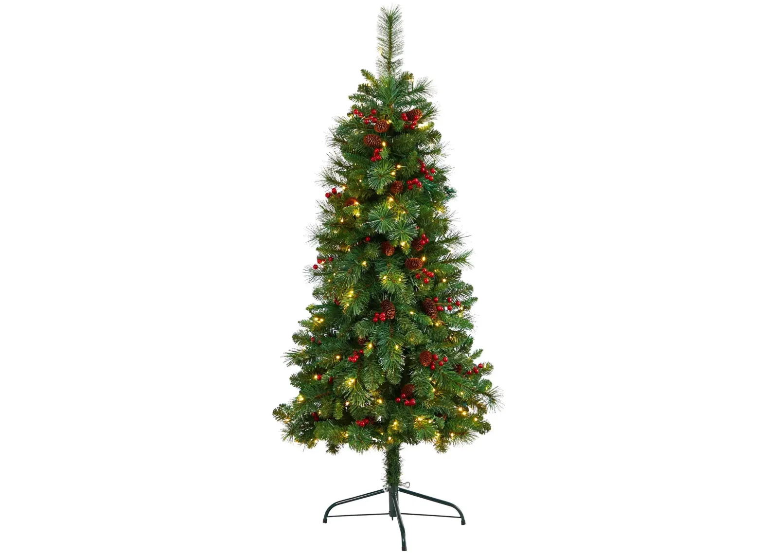 5' Flat Back Pine Artificial Christmas Tree with White LED Lights and Bendable Branches in Green by Bellanest