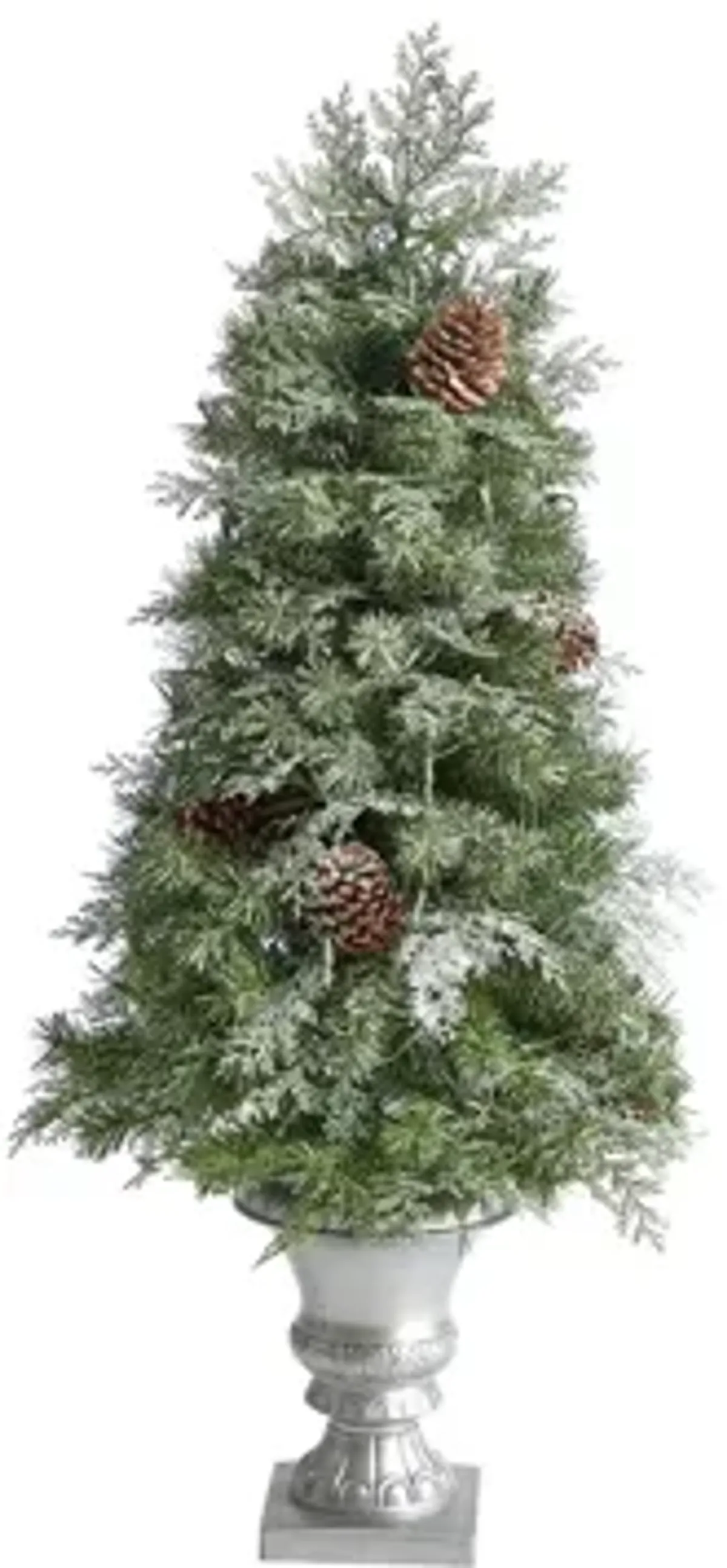 4' Pine Artificial Christmas Tree with Warm White LED Lights and Bendable Branches in Urn