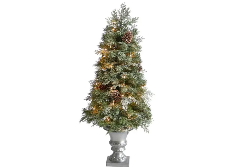 4' Pine Artificial Christmas Tree with Warm White LED Lights and Bendable Branches in Urn in Green by Bellanest
