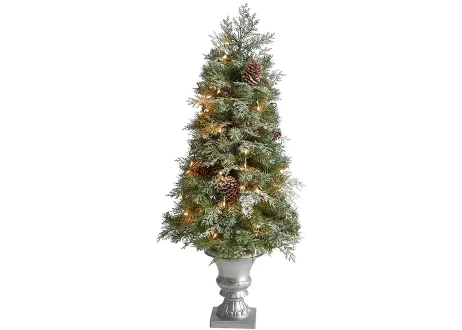 4' Pine Artificial Christmas Tree with Warm White LED Lights and Bendable Branches in Urn in Green by Bellanest