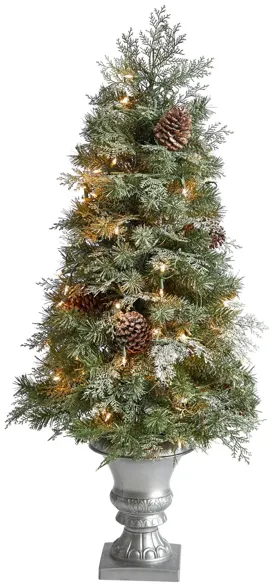 4' Pine Artificial Christmas Tree with Warm White LED Lights and Bendable Branches in Urn in Green by Bellanest