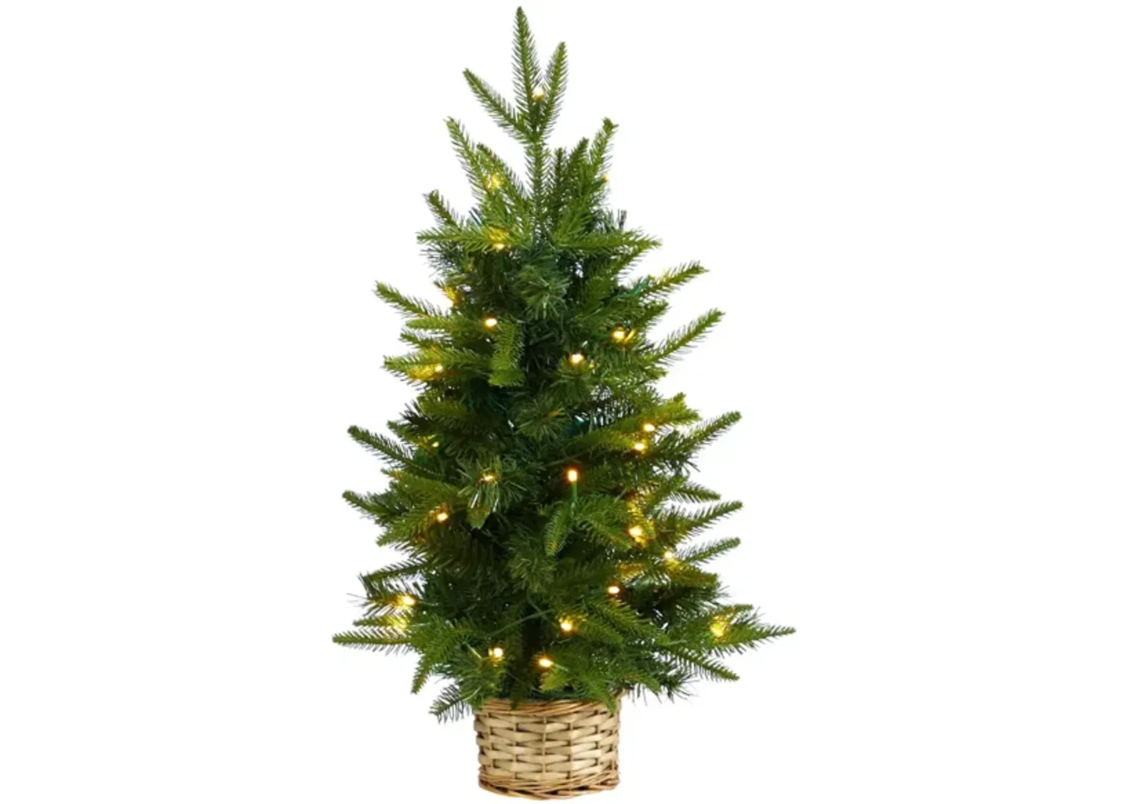 2' Artificial Christmas Tree with Clear LED Lights in Decorative Basket in Green by Bellanest