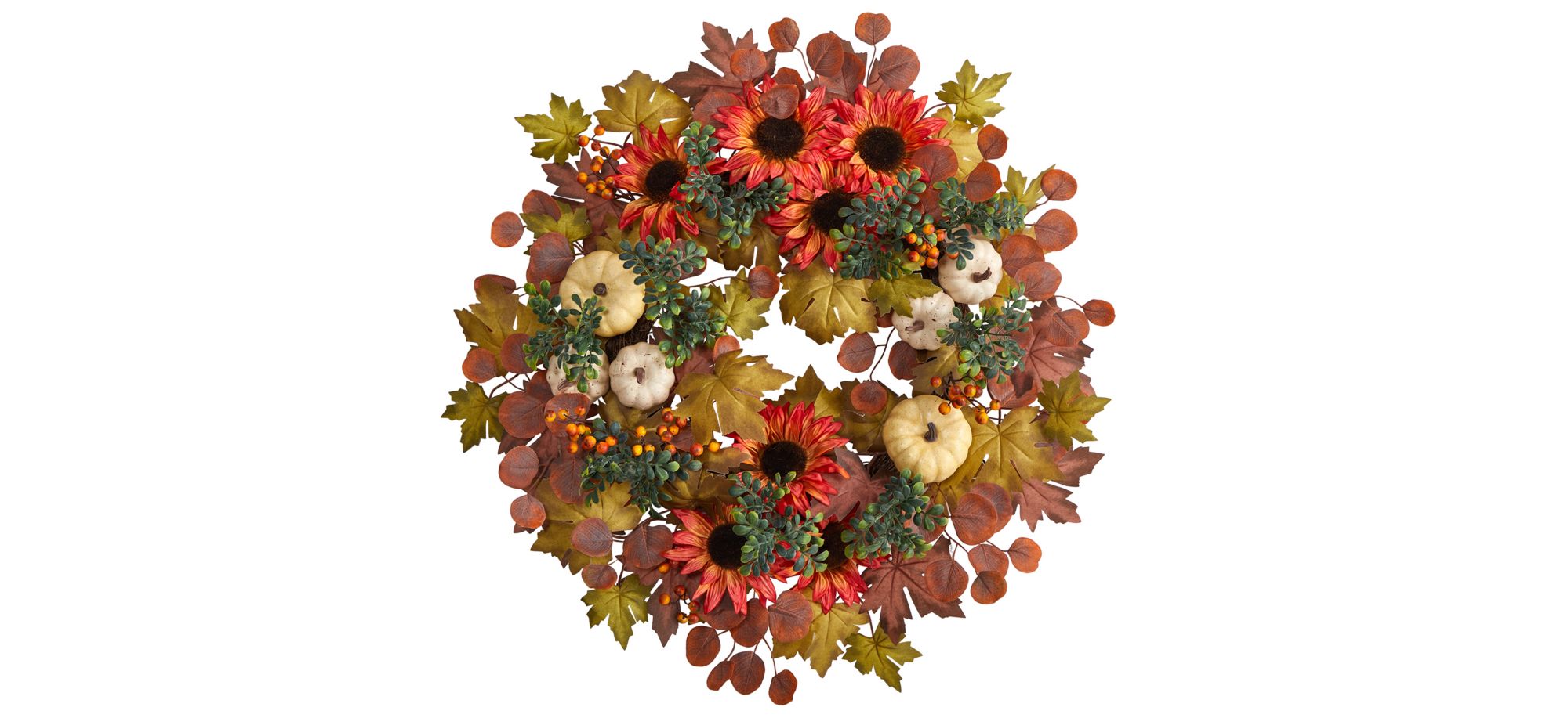 30" Harvest Foliage Artificial Wreath in Orange by Bellanest