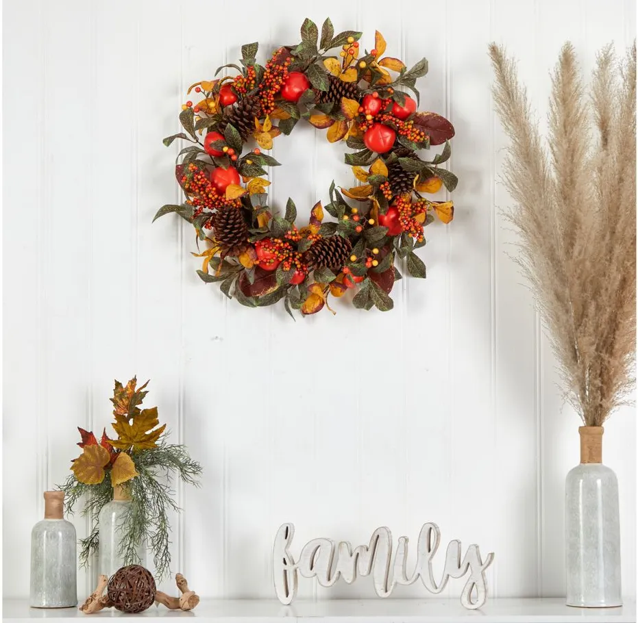 26" Harvest Foliage Artificial Wreath in Orange by Bellanest