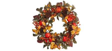 26" Harvest Foliage Artificial Wreath in Orange by Bellanest