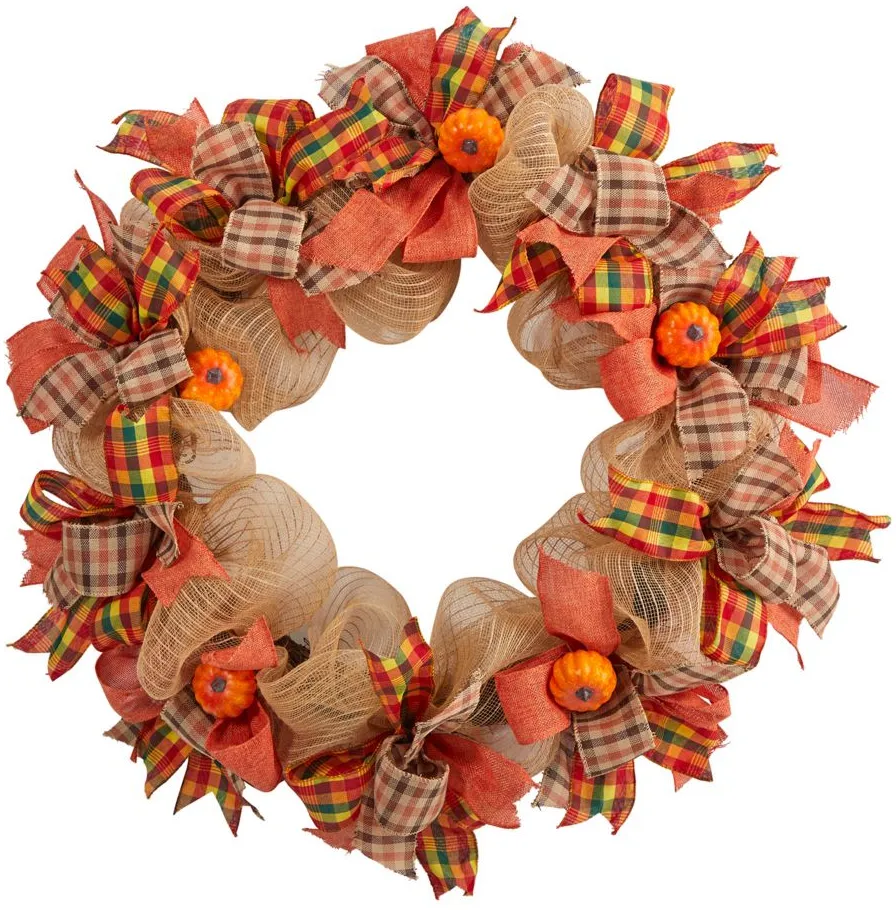 30" Harvest Foliage Artificial Wreath in Orange by Bellanest