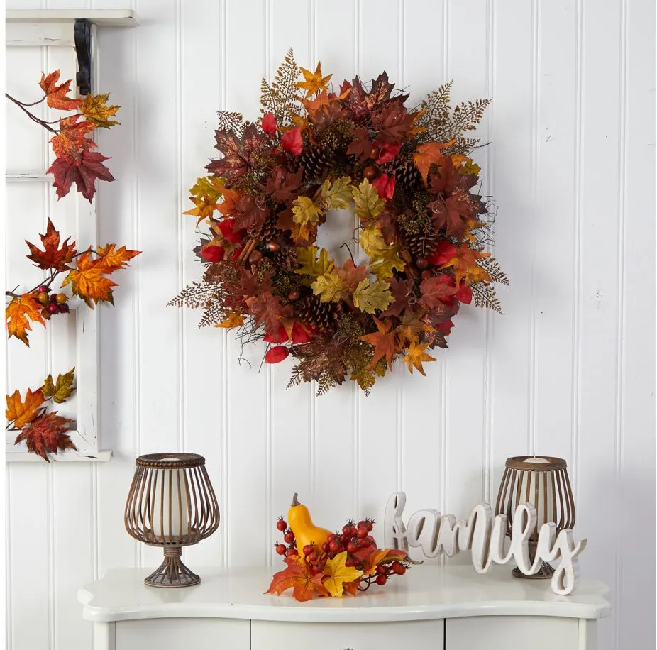 30" Harvest Foliage Artificial Wreath in Orange by Bellanest