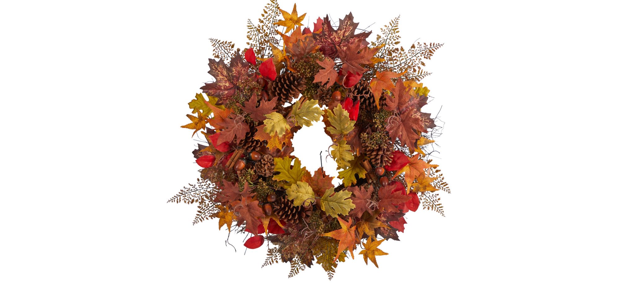 30" Harvest Foliage Artificial Wreath in Orange by Bellanest