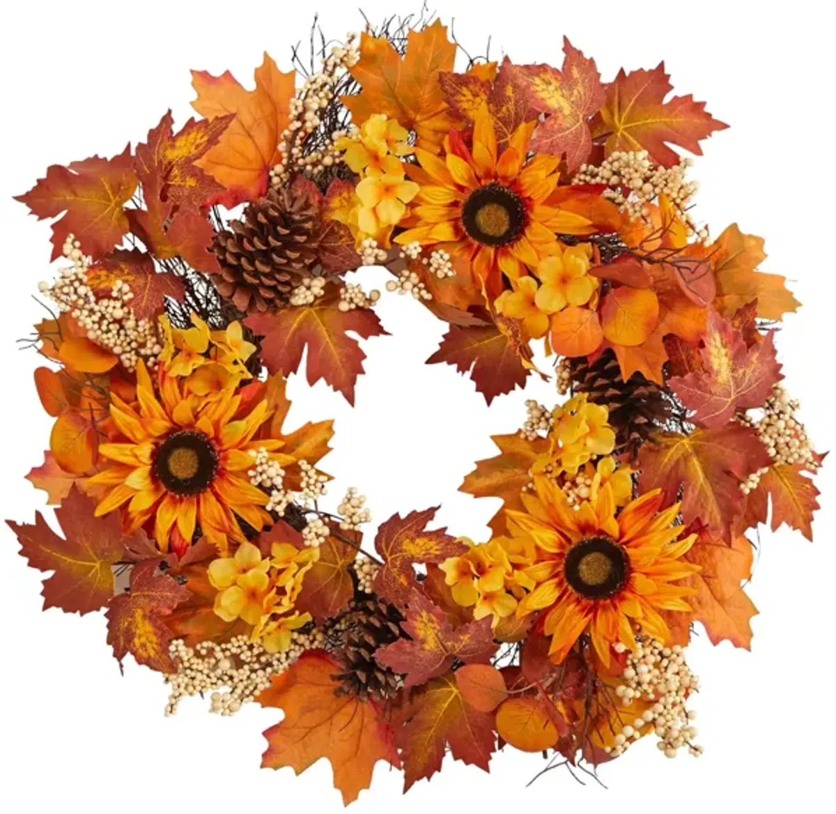 28" Harvest Foliage Artificial Wreath in Orange by Bellanest