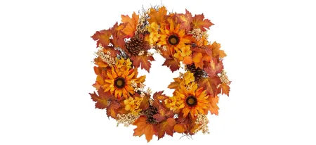 28" Harvest Foliage Artificial Wreath in Orange by Bellanest