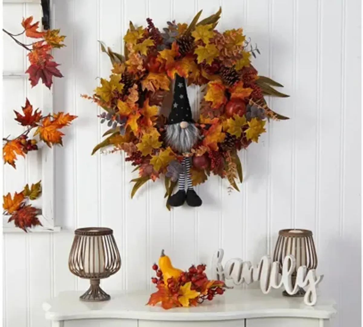 28" Harvest Foliage Gnome Artificial Wreath