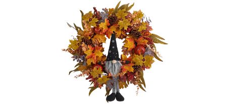 28" Harvest Foliage Gnome Artificial Wreath in Orange by Bellanest