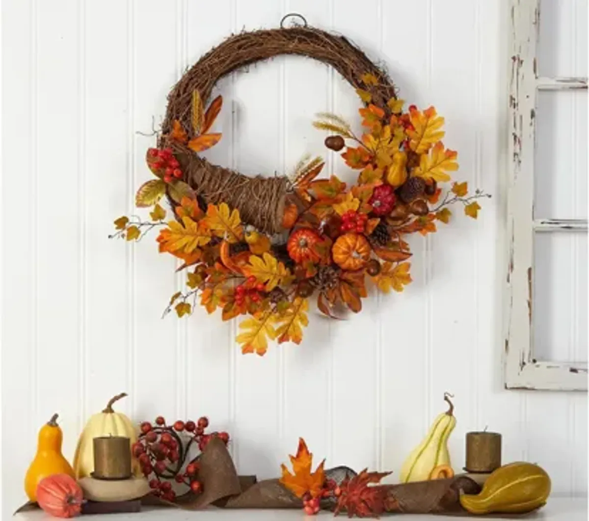 26" Harvest Foliage Cornucopia Artificial Wreath