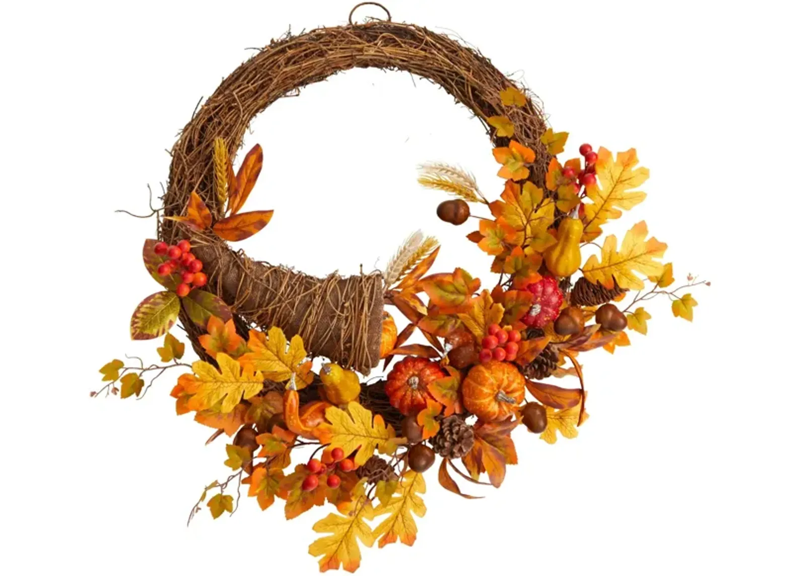 26" Harvest Foliage Cornucopia Artificial Wreath in Orange by Bellanest