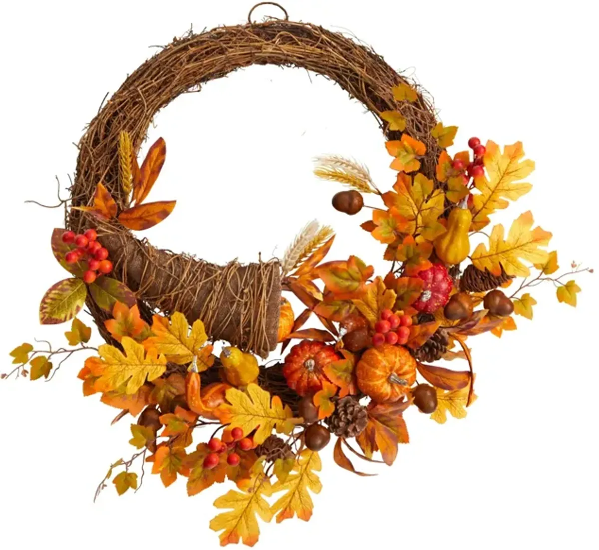 26" Harvest Foliage Cornucopia Artificial Wreath in Orange by Bellanest