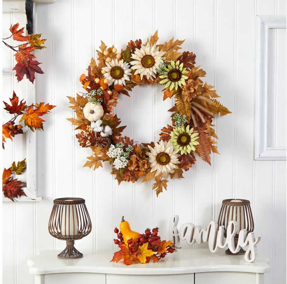 30" Harvest Foliage Artificial Wreath in Orange by Bellanest