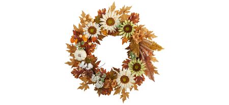 30" Harvest Foliage Artificial Wreath in Orange by Bellanest