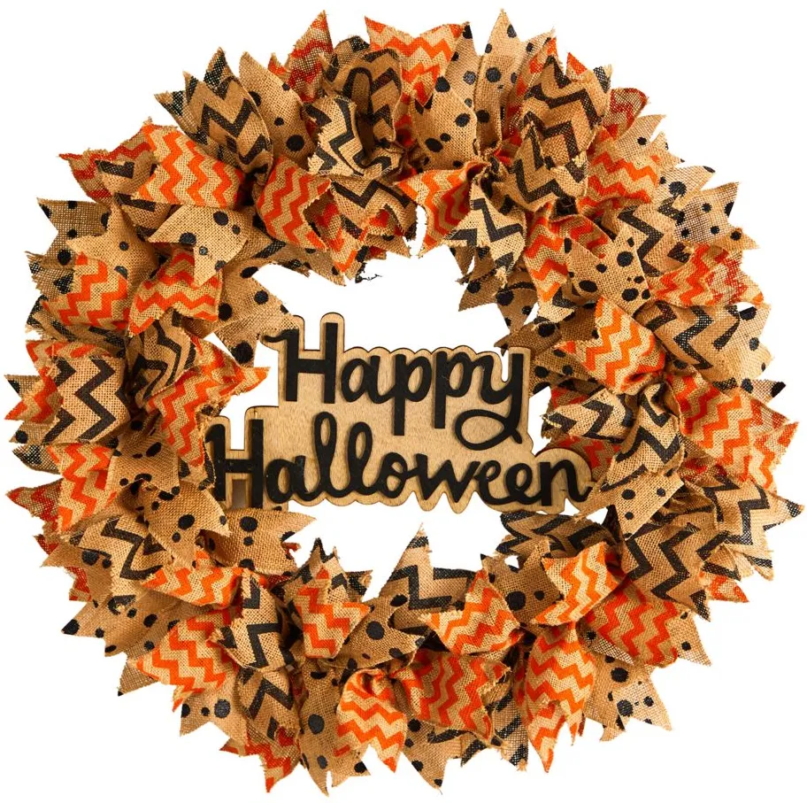 30" Halloween Foliage Burlap Ribbon Wreath in Orange by Bellanest
