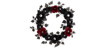 24" Halloween Foliage Eyeball Rose Artificial Wreath in Black by Bellanest