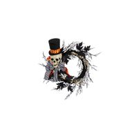26" Halloween Foliage Dapper Skeleton Wreath in Black by Bellanest