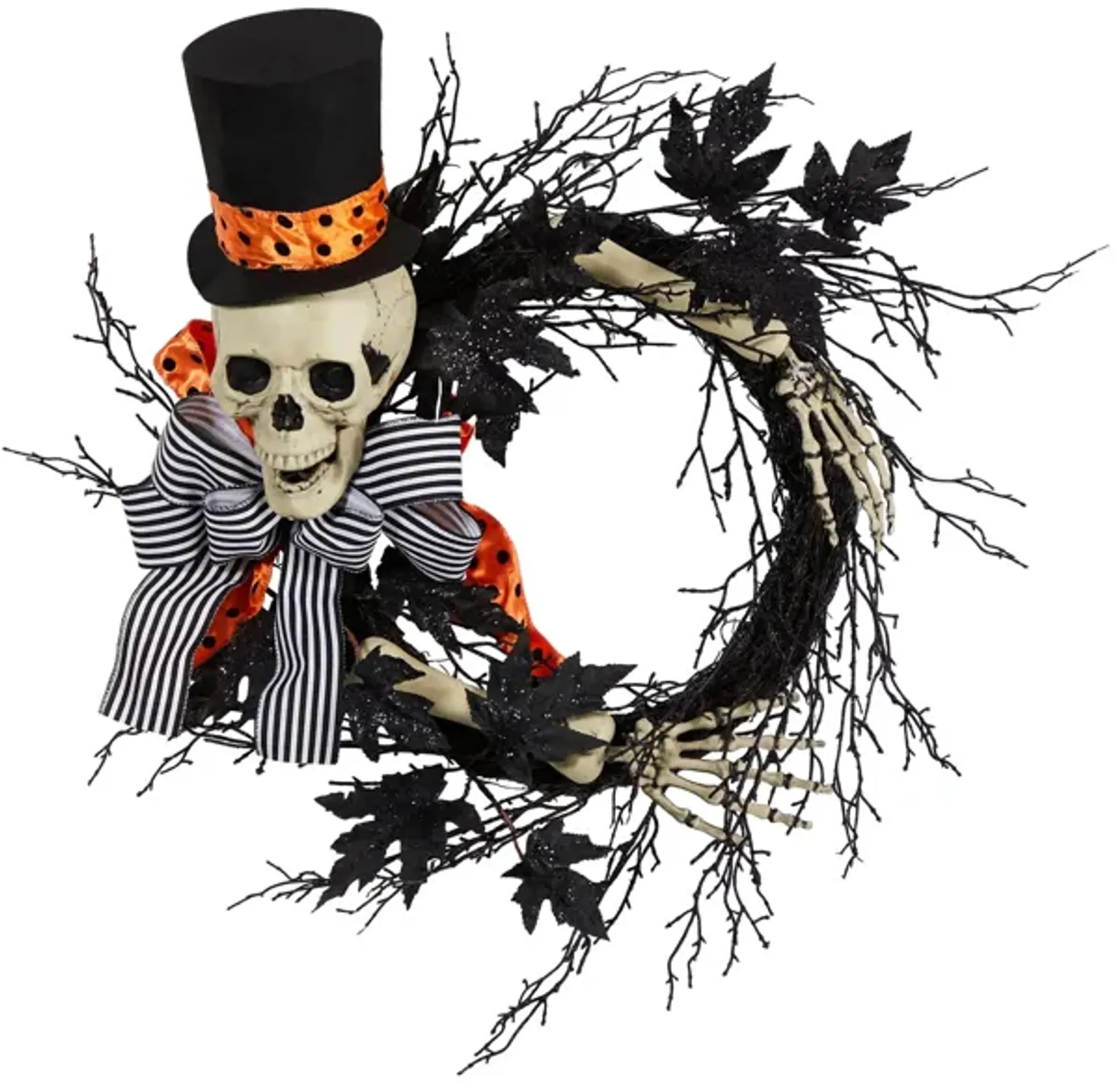 26" Halloween Foliage Dapper Skeleton Wreath