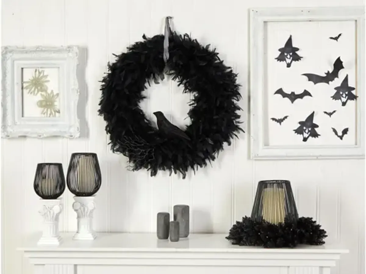 30" Halloween Foliage Raven Feather Wreath