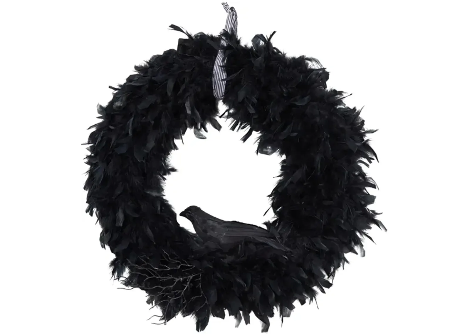 30" Halloween Foliage Raven Feather Wreath in Black by Bellanest