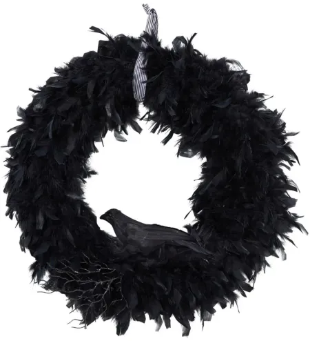 30" Halloween Foliage Raven Feather Wreath in Black by Bellanest