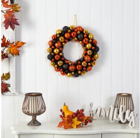 19" Halloween Shatterproof Pumpkin Ornament Wreath in Black/Orange by Bellanest