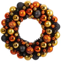 19" Halloween Shatterproof Pumpkin Ornament Wreath in Black/Orange by Bellanest