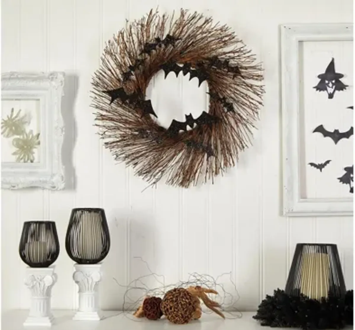 26" Halloween Foliage Bats Twig Wreath