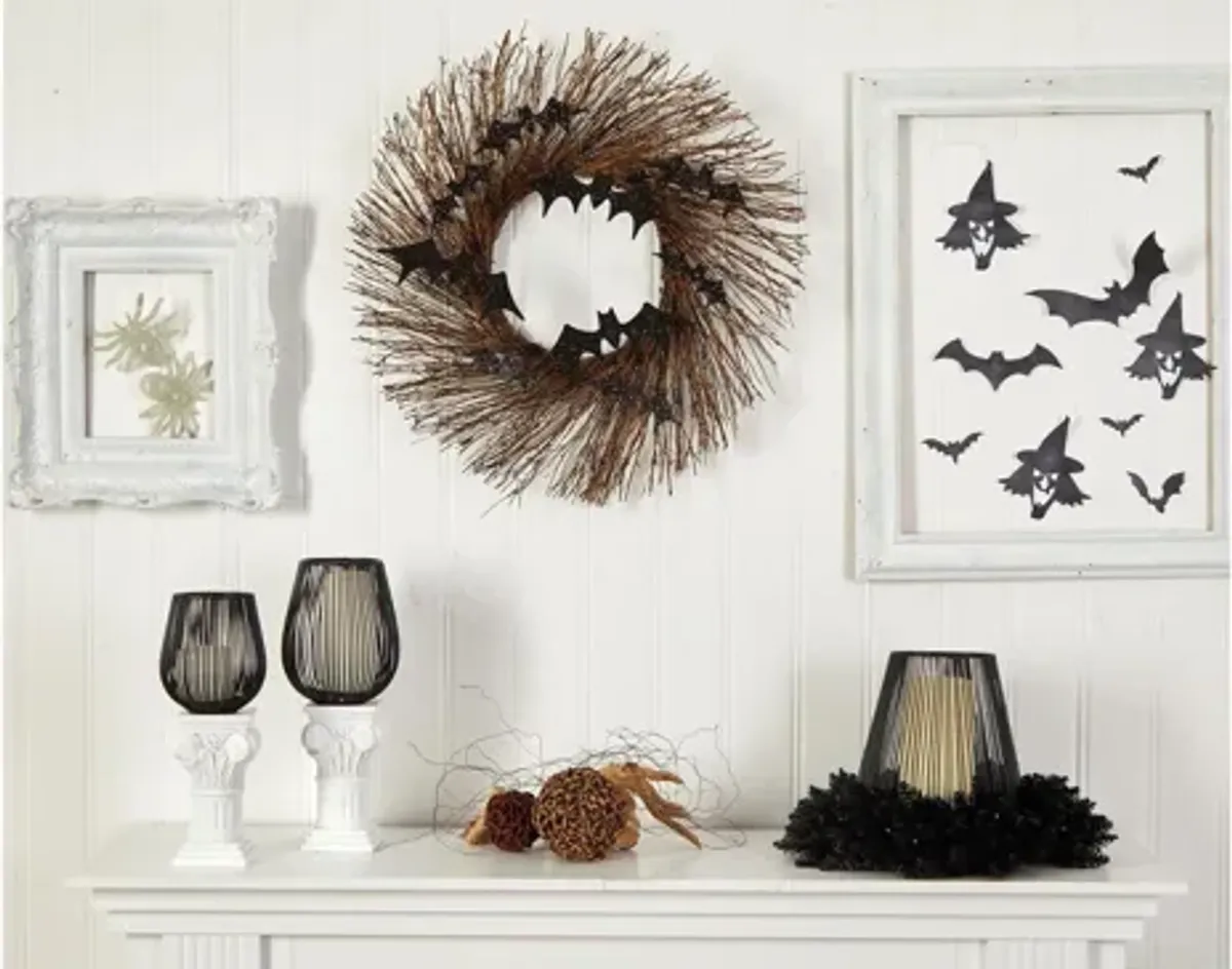 26" Halloween Foliage Bats Twig Wreath