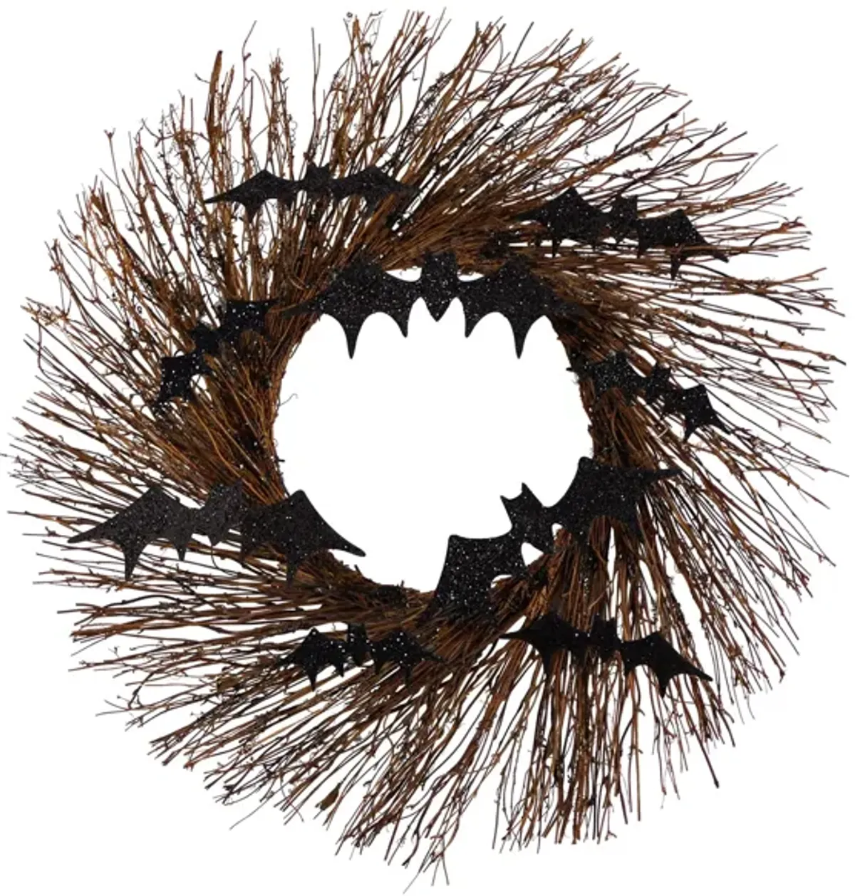 26" Halloween Foliage Bats Twig Wreath in Black by Bellanest