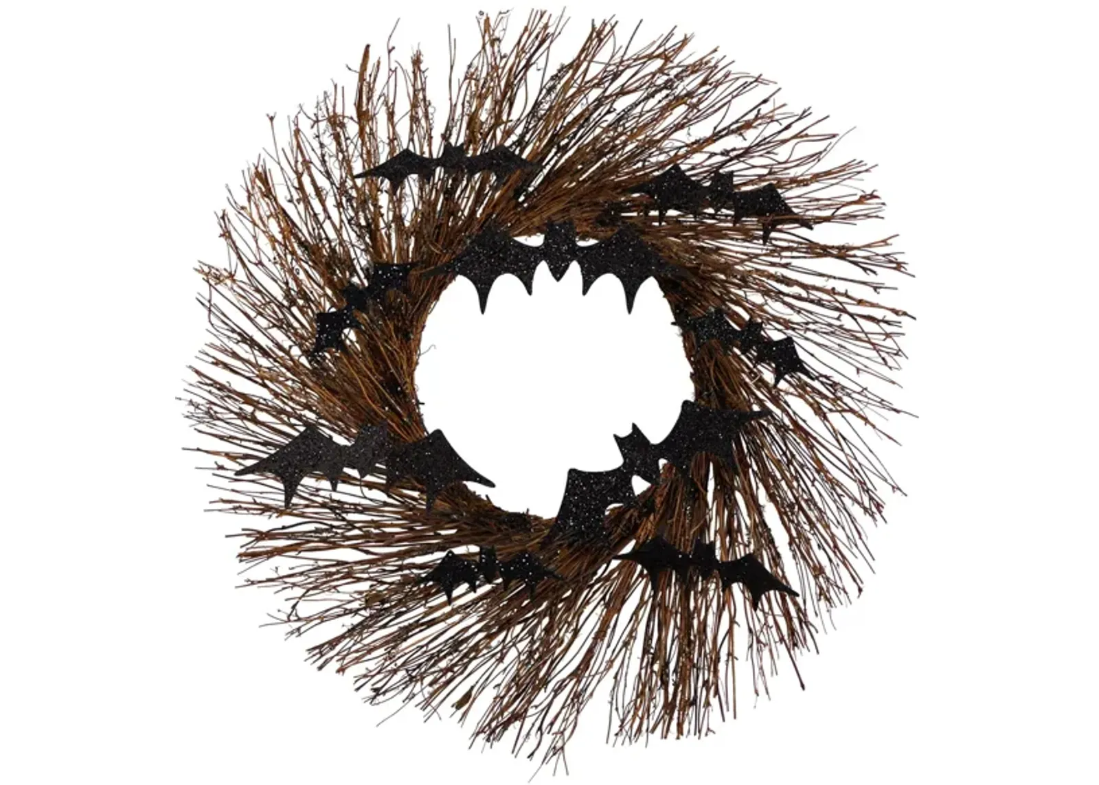 26" Halloween Foliage Bats Twig Wreath in Black by Bellanest