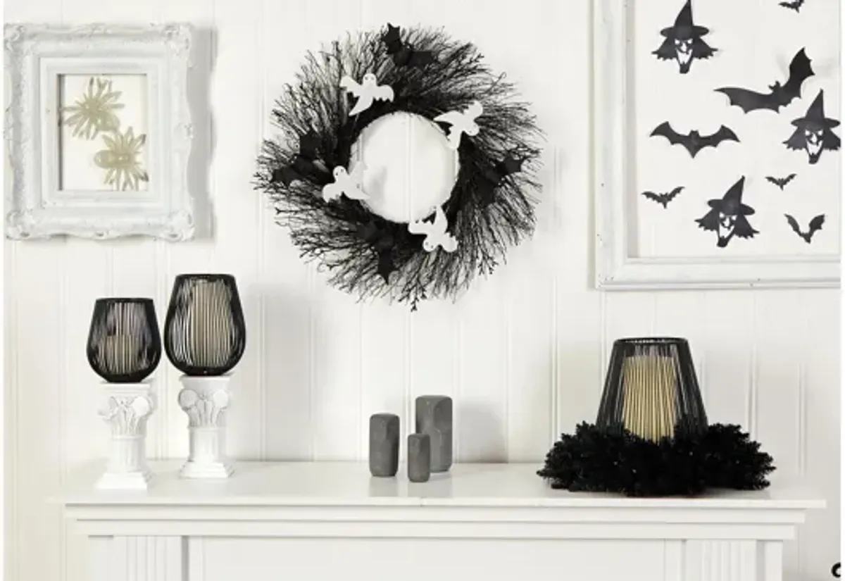 22" Halloween Foliage Ghost and Bats Twig Wreath
