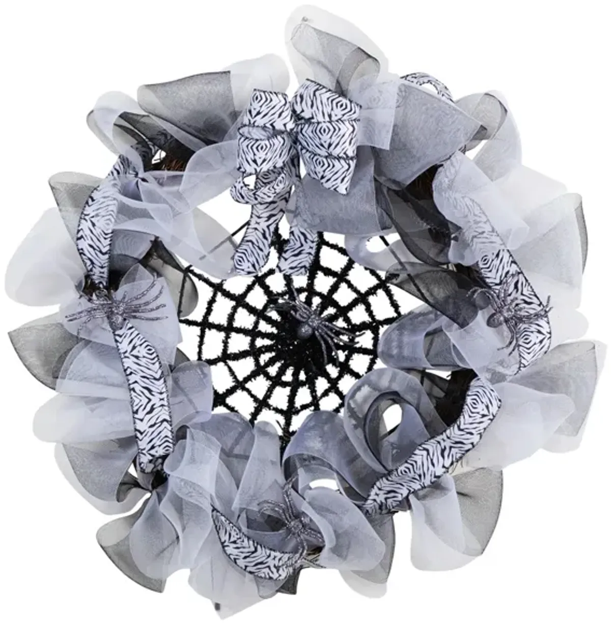26" Halloween Foliage Spider Web Mesh Wreath