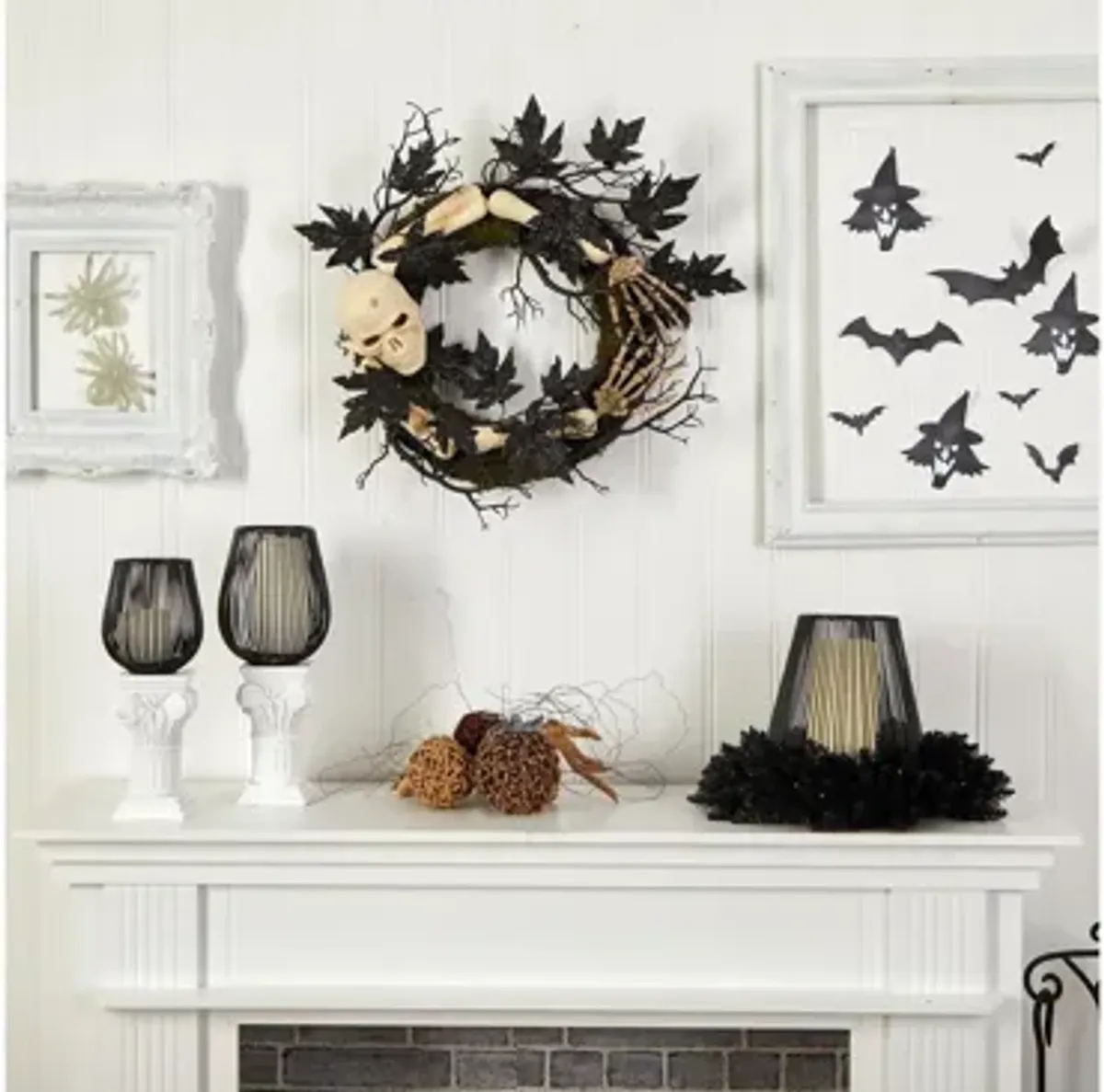 24" Halloween Foliage Skull and Bones Wreath