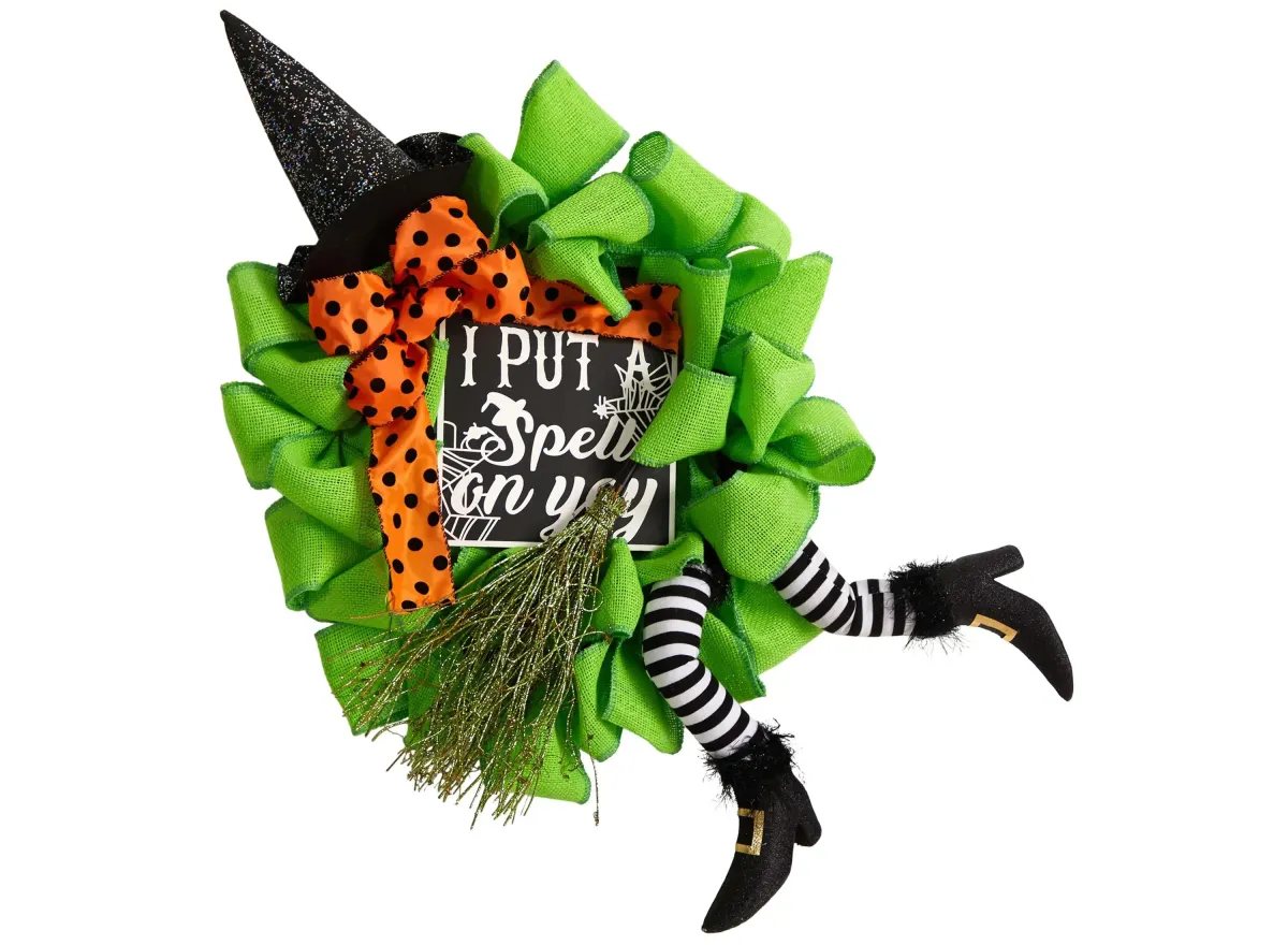 26" Halloween Foliage Witch Wreath in Green by Bellanest