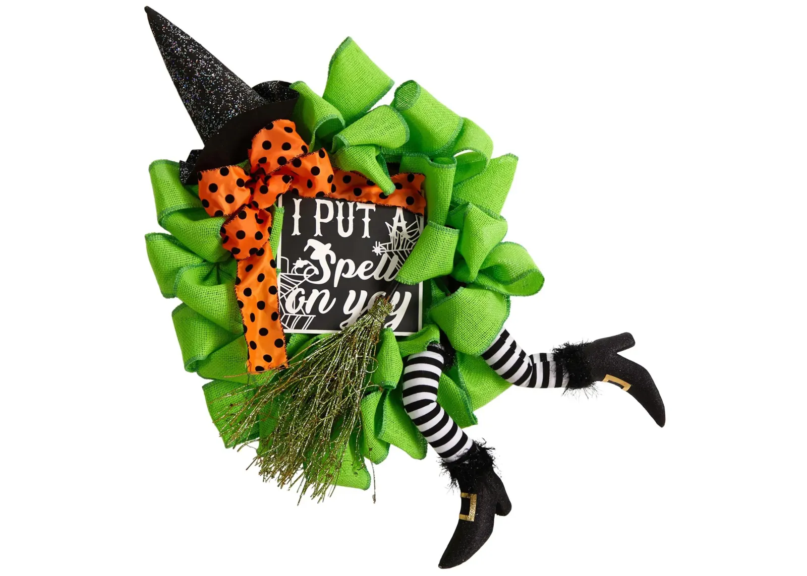 26" Halloween Foliage Witch Wreath in Green by Bellanest