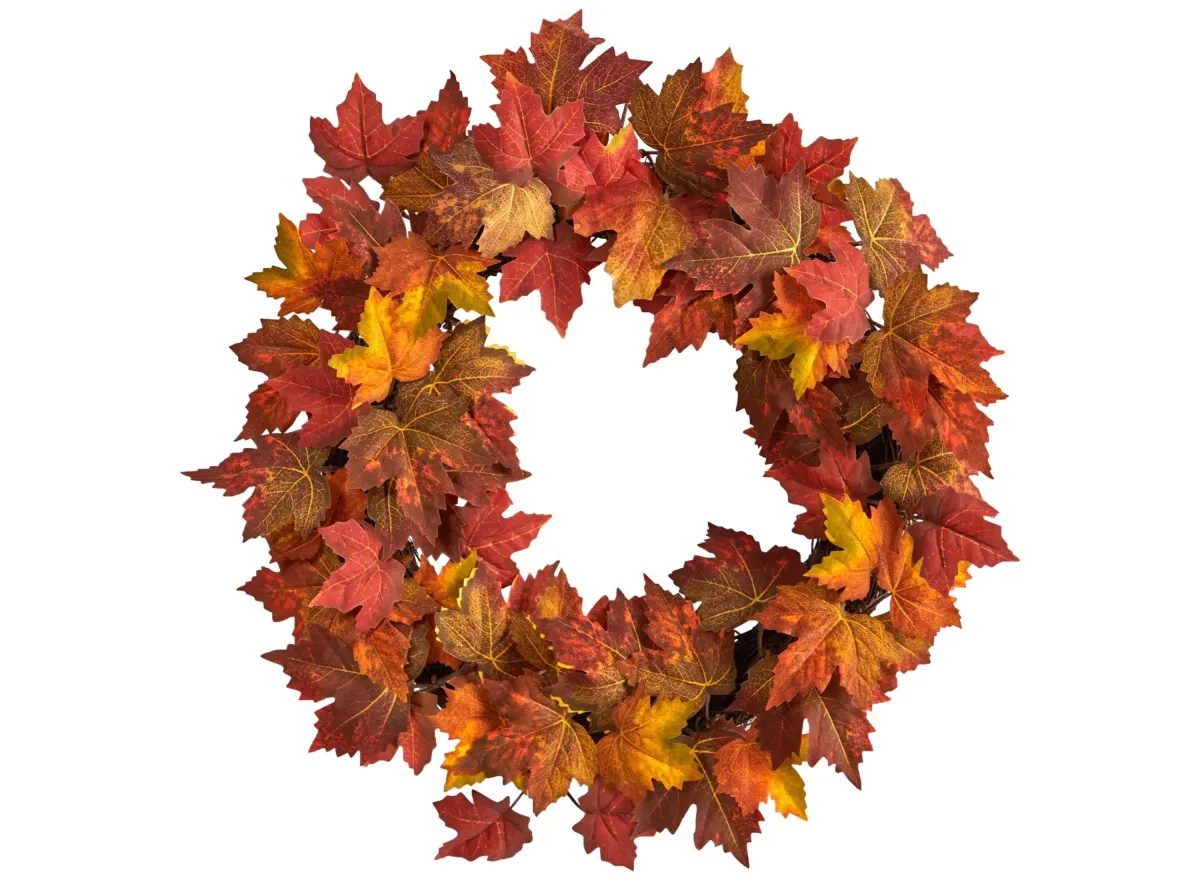 22" Harvest Foliage Maple Leaf Artificial Wreath in Orange by Bellanest