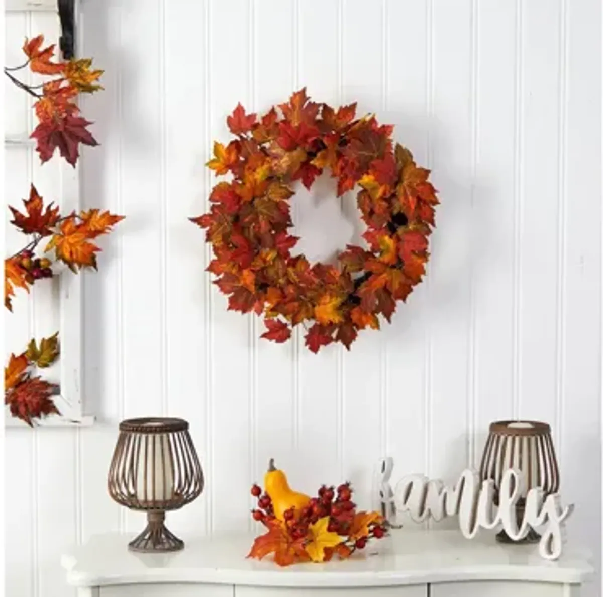 22" Harvest Foliage Maple Leaf Artificial Wreath