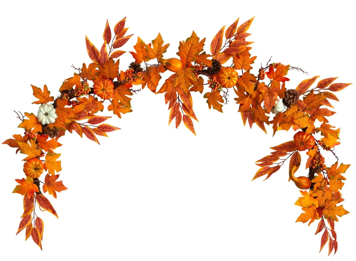 6' Harvest Foliage Artificial Garland in Orange by Bellanest